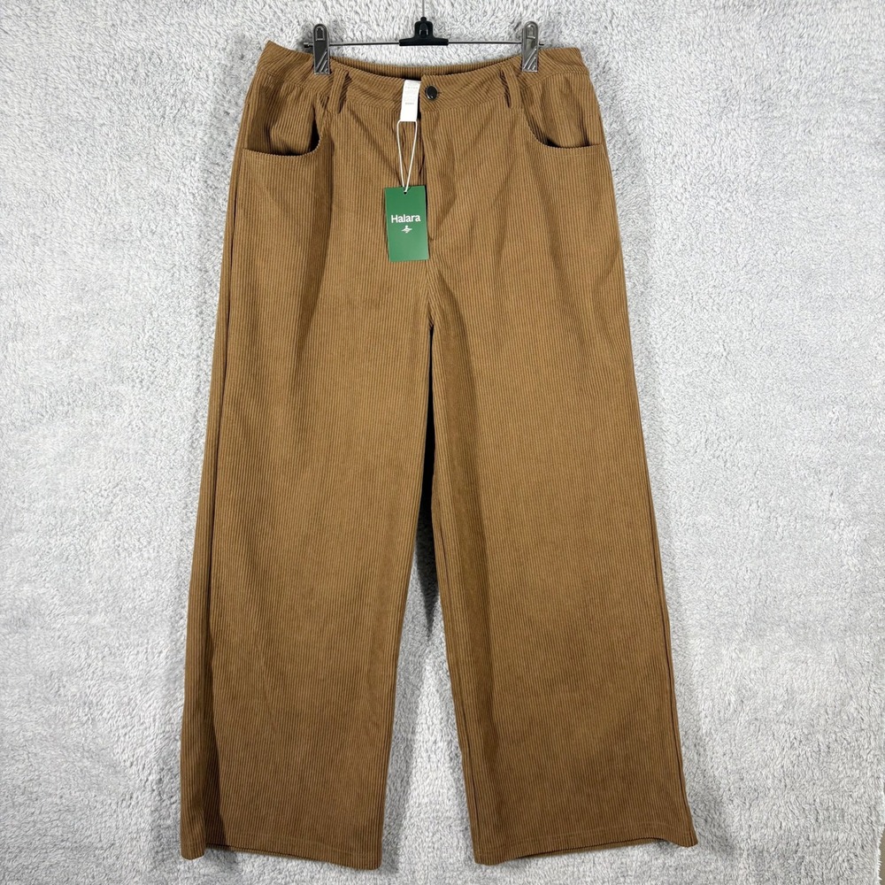 NEW Halara High Waisted Corduroy Casual Baggy Wide Leg Pant Size L Tan Comfort